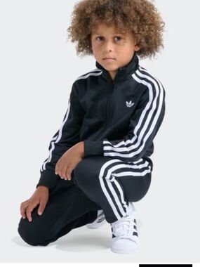 adidas Black Track Jacket and Pants with White Stripes